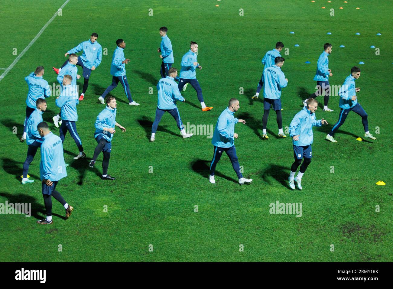 Rijeka, Croatia. 30th Aug, 2023. Players of HNK Rijeka during the training  session at HNK Rijeka Stadium in Rijeka, Croatia, on August 30, 2023. ahead  of the UEFA Conference League playoff 2nd