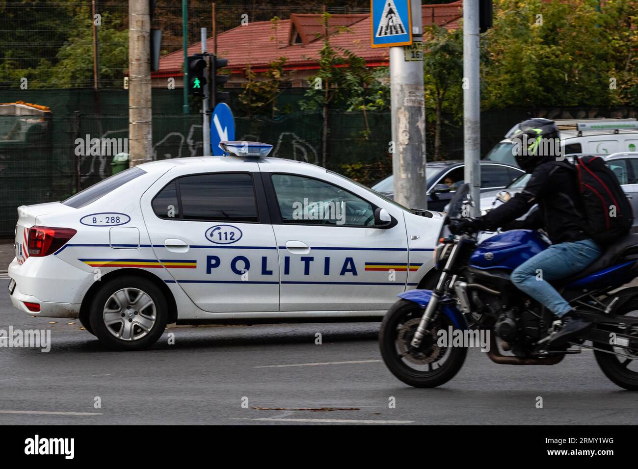 Romanian Police Car (Politia Rutiera) in Bucharest traffic, Romania ...