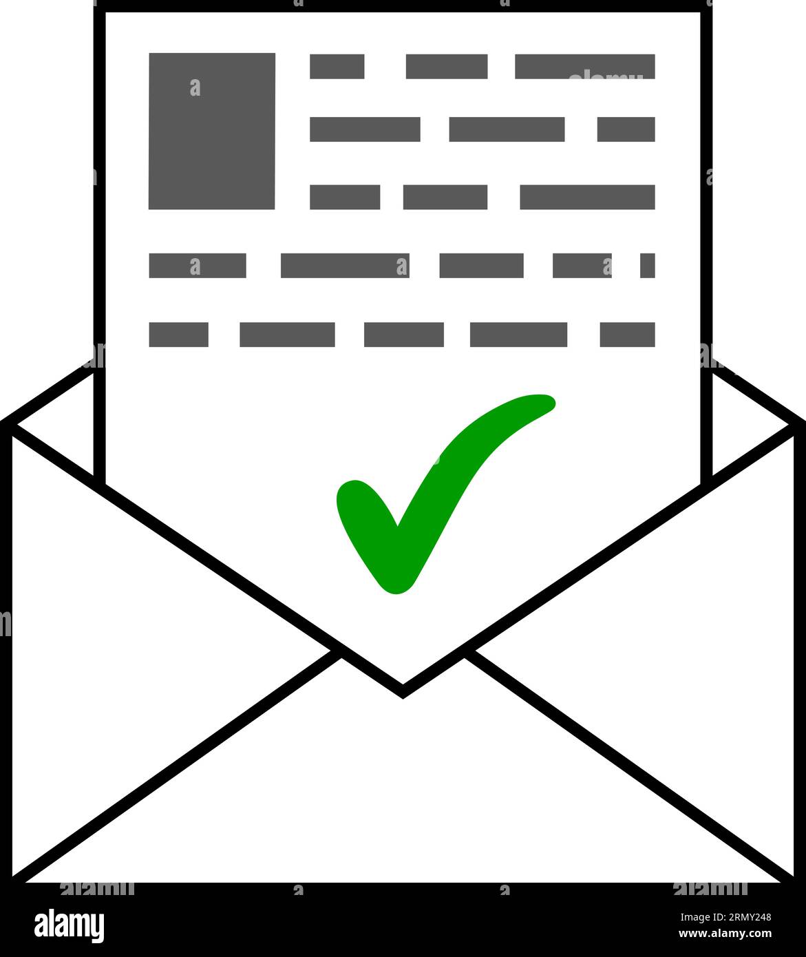 Envelope letter good news document green check mark approval Stock