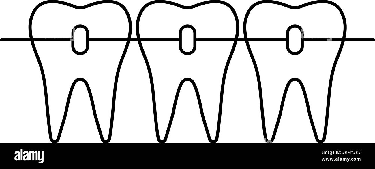 Dental braces icon, orthodontic teeth alignment beautiful smile Stock Vector
