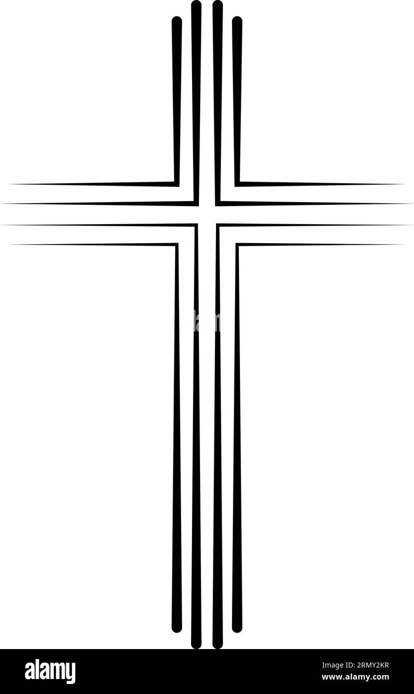 Christian Catholic cross icon baptism  linear christian crucifix Stock Vector