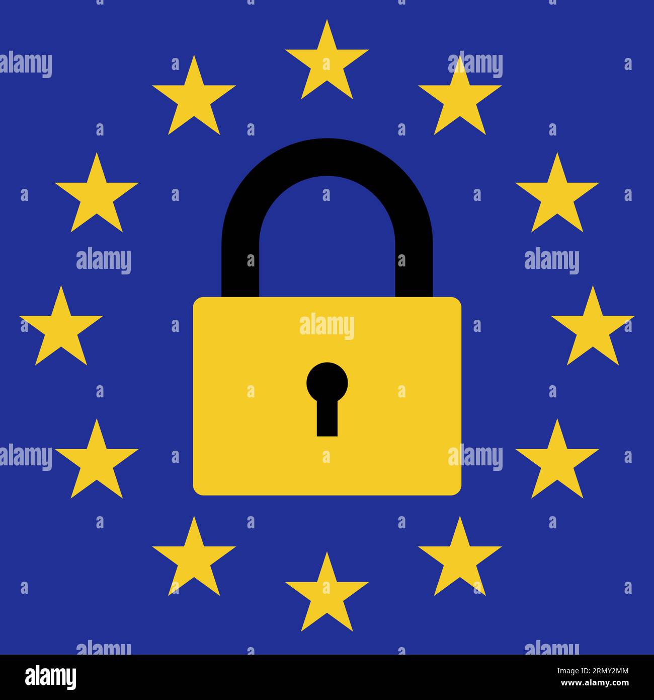 Sign prohibition entry migrants European Union flag closed lock