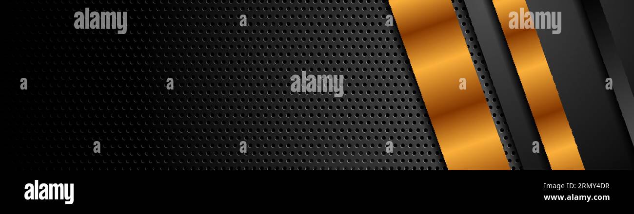Black and bronze stripes on dark perforated background. Vector design Stock Vector