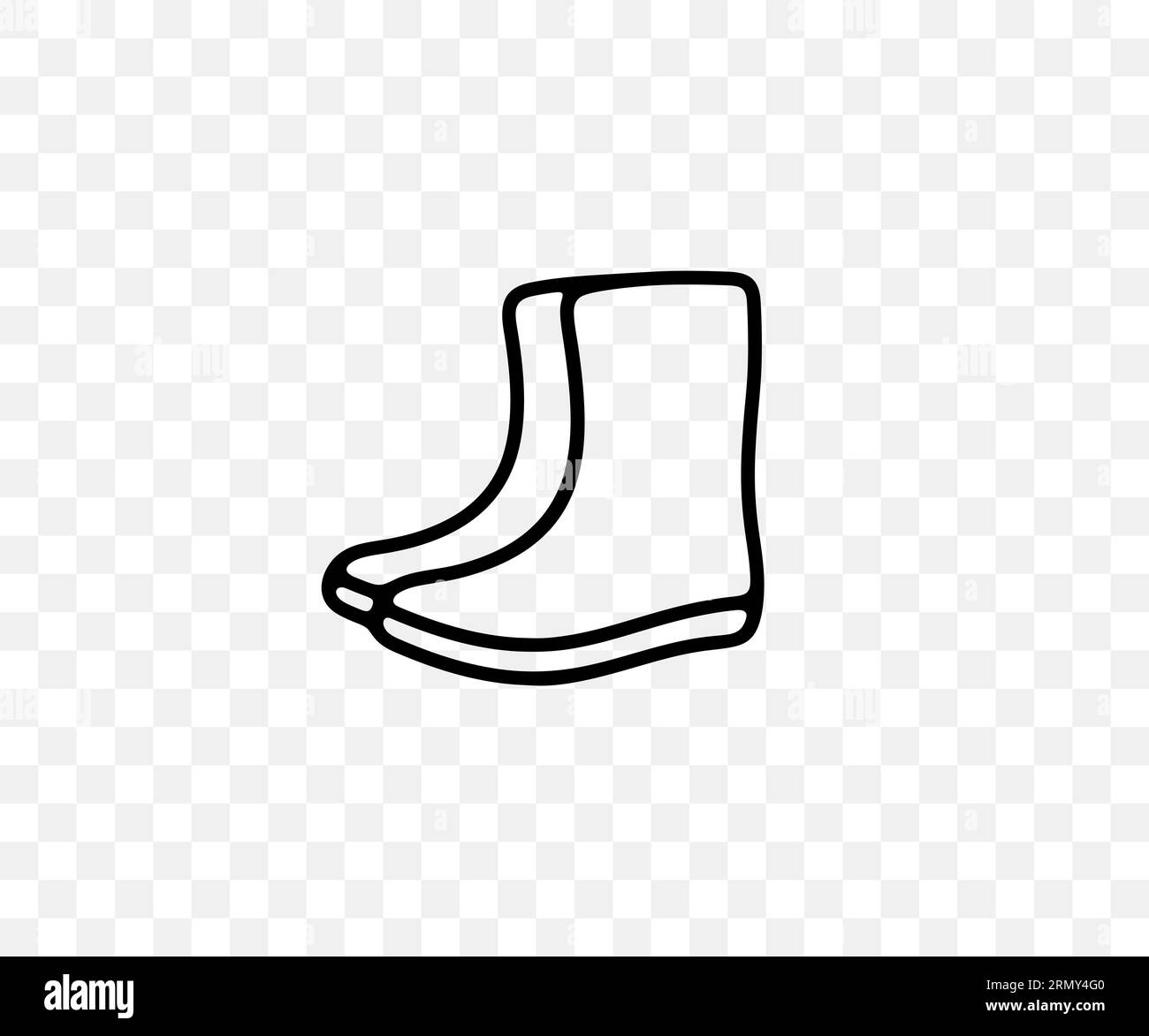 Rubber boots, gumboots, watertight shoes, linear graphic design. Footwear, footgear, boots, waterproof, gardening and horticulture, vector design Stock Vector