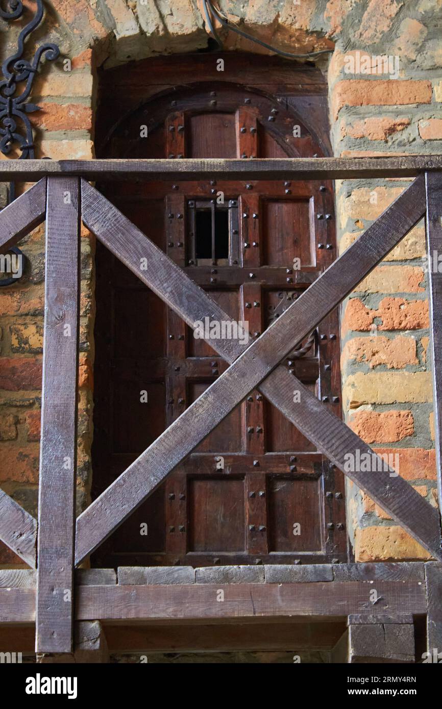 wooden door in the castle entrance Stock Photo