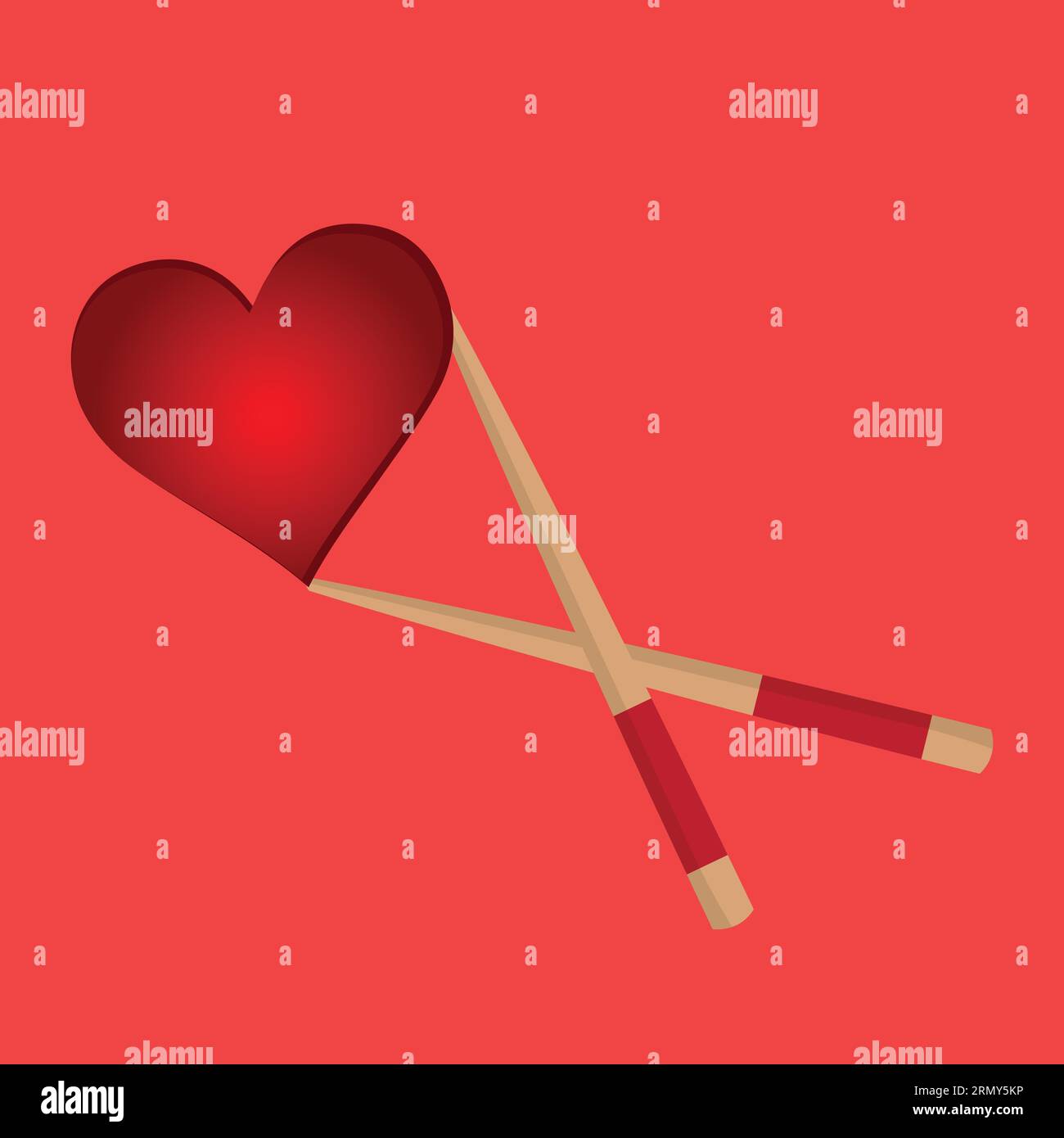 Chinese chopsticks with a red heart Stock Vector