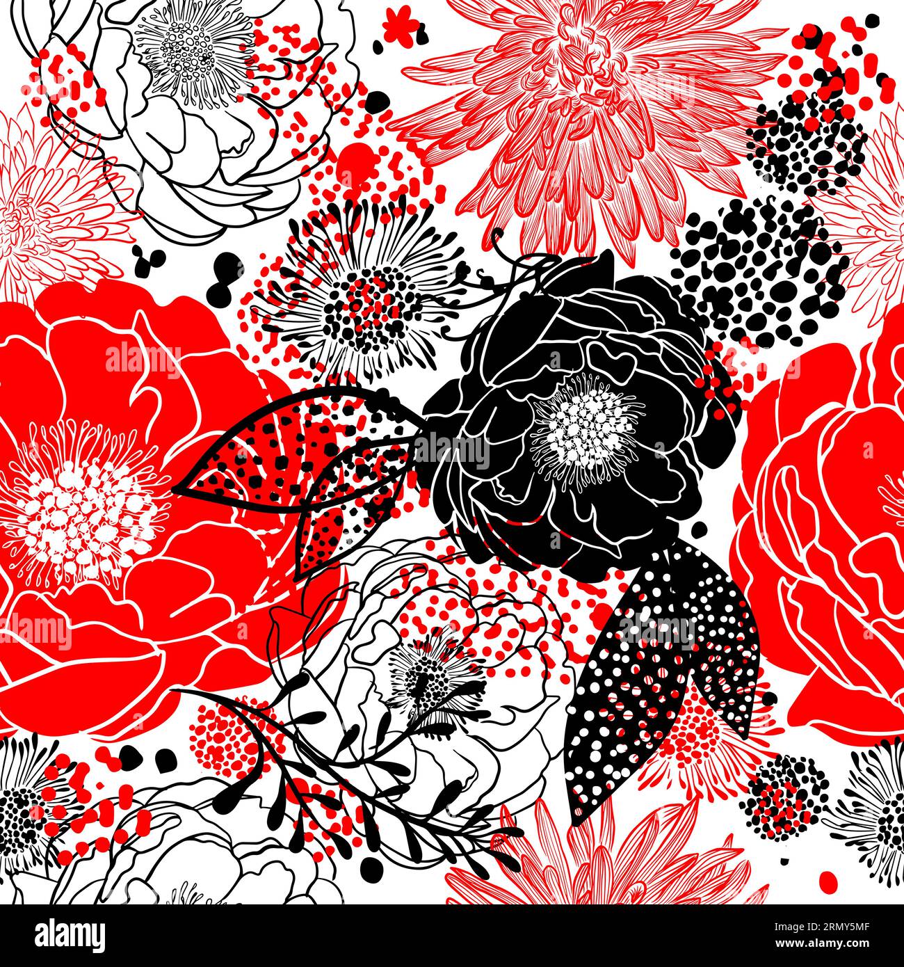 Vector Pattern Red Flower Red and black in nature Stock Vector Images - Alamy
