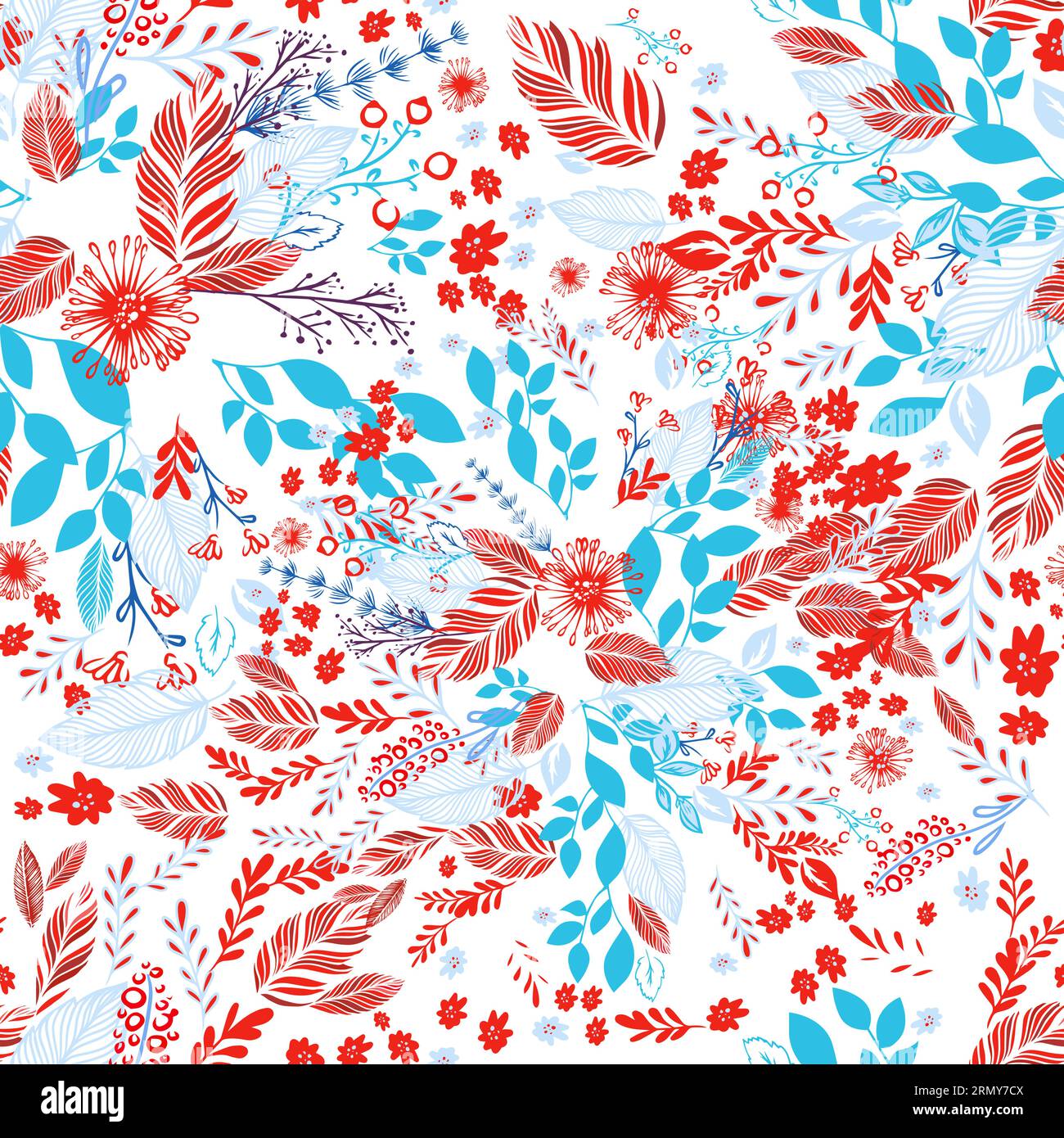Graphic seamless background with red and blue flowers. Vector ...
