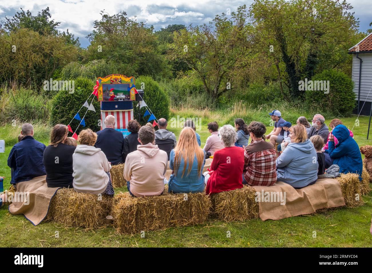 Punch and Judy show at Wingfield summer fete. Suffolk, UK. Stock Photo
