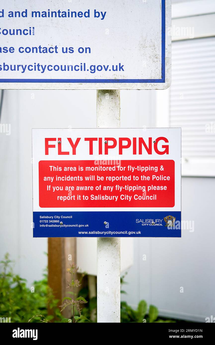 Sign warning against the fly tipping of rubbish Stock Photo