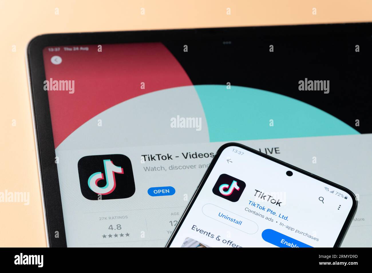 New York, USA August 24, 2023 TikTok app on Ipados and google store
