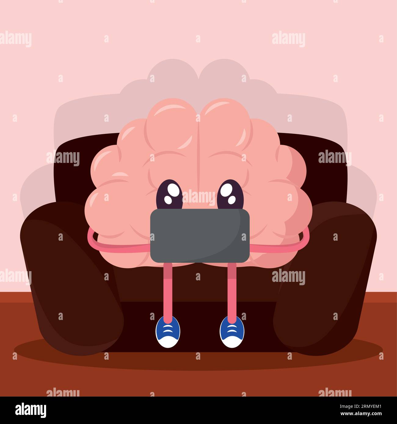 Isolated cute brain cartoon character with a smartphone Vector Stock ...