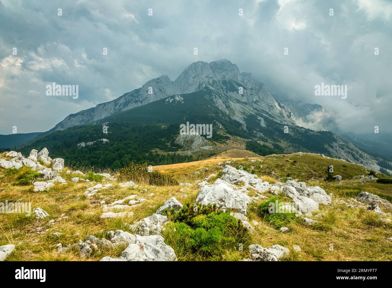 Panorama of Maglic mountain peak the highest summit of  Bosnia and Herzegovina,  Sutjeska national park Stock Photo