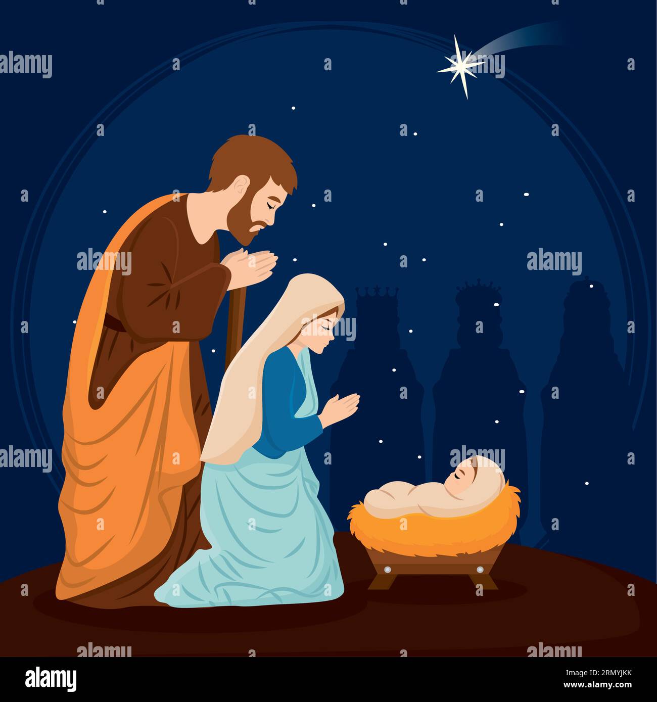 Christmas manger with joseph mary and jesus christ characters Vector ...