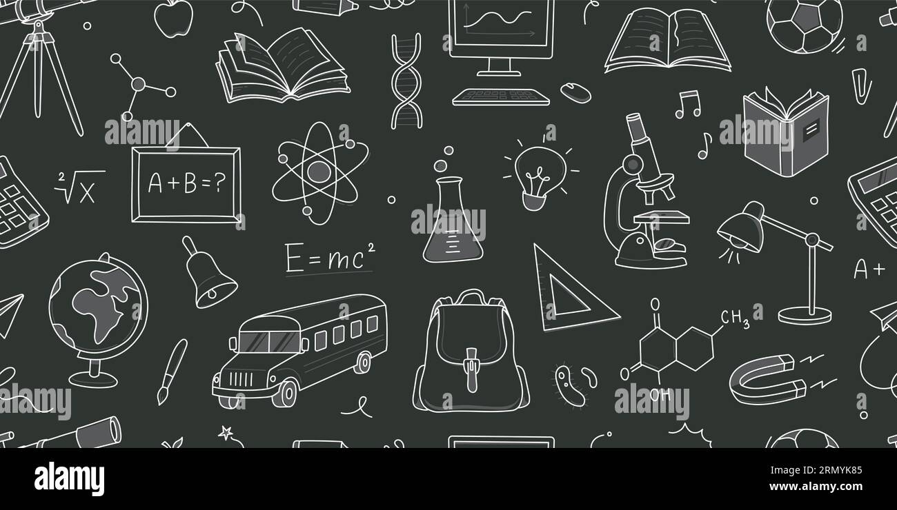 Back to school seamless pattern doodle. Hand drawn line doodle sketch ...