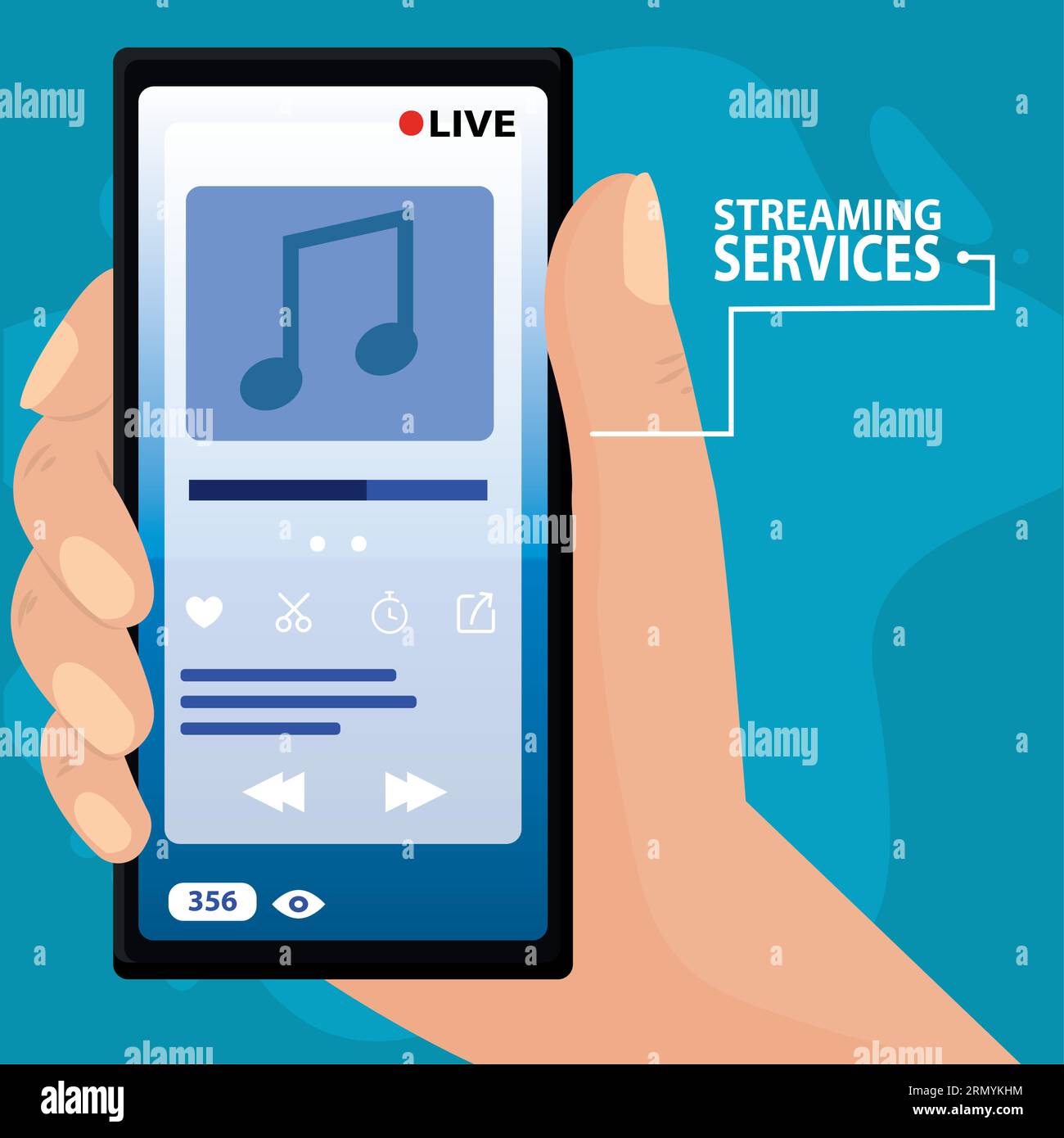 Hand holding a smartphone with a music app Streaming services Vector ...