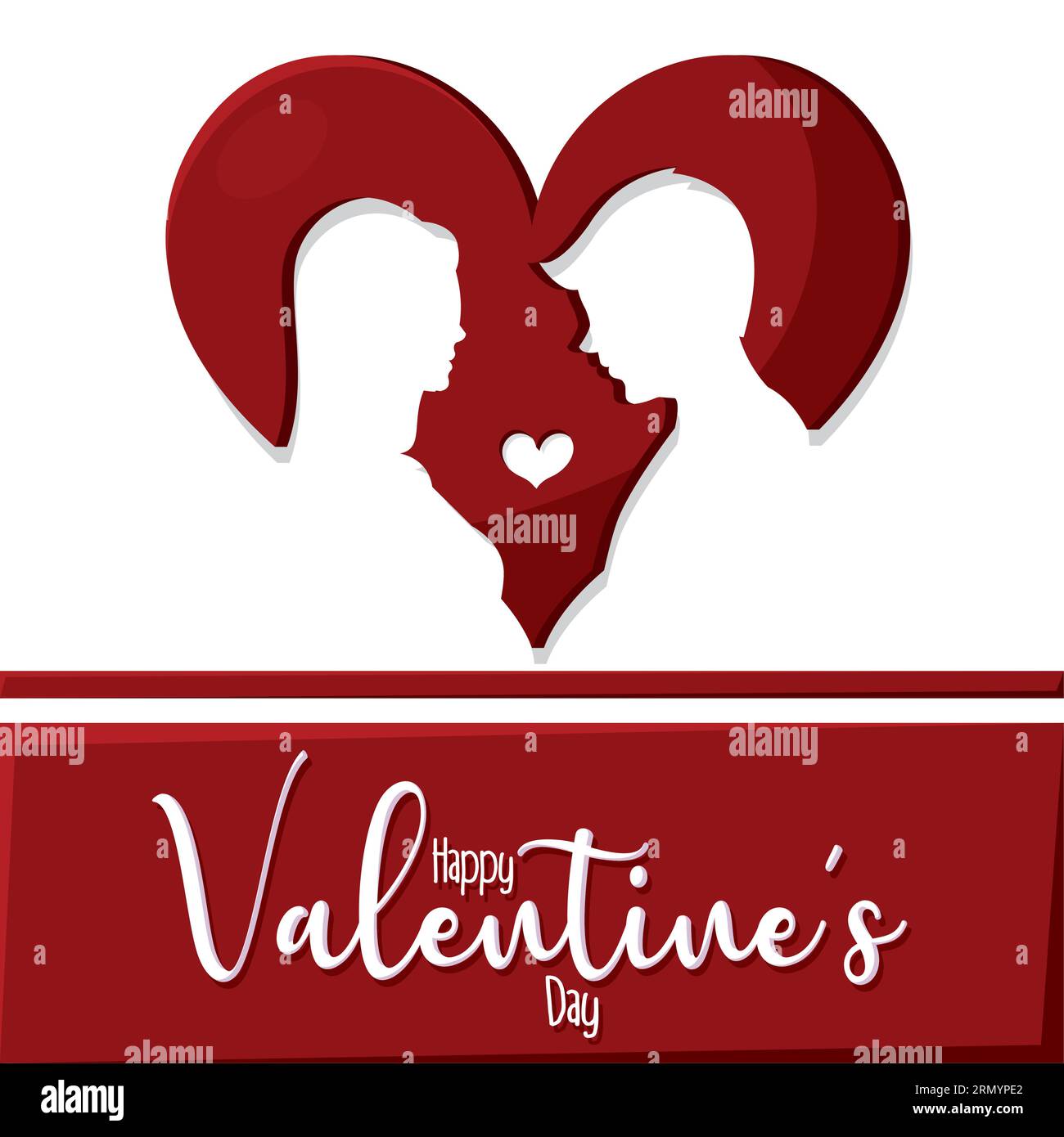 Heart shape with silhouette of couple Valentine day invitational card ...