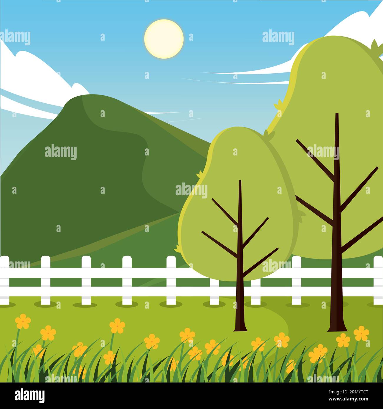 Colored spring seasonal natural landscape Vector Stock Vector Image ...