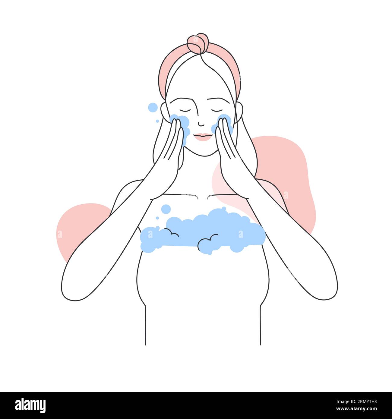 Girl washing her face with treatment foam. Exfoliant face gel against