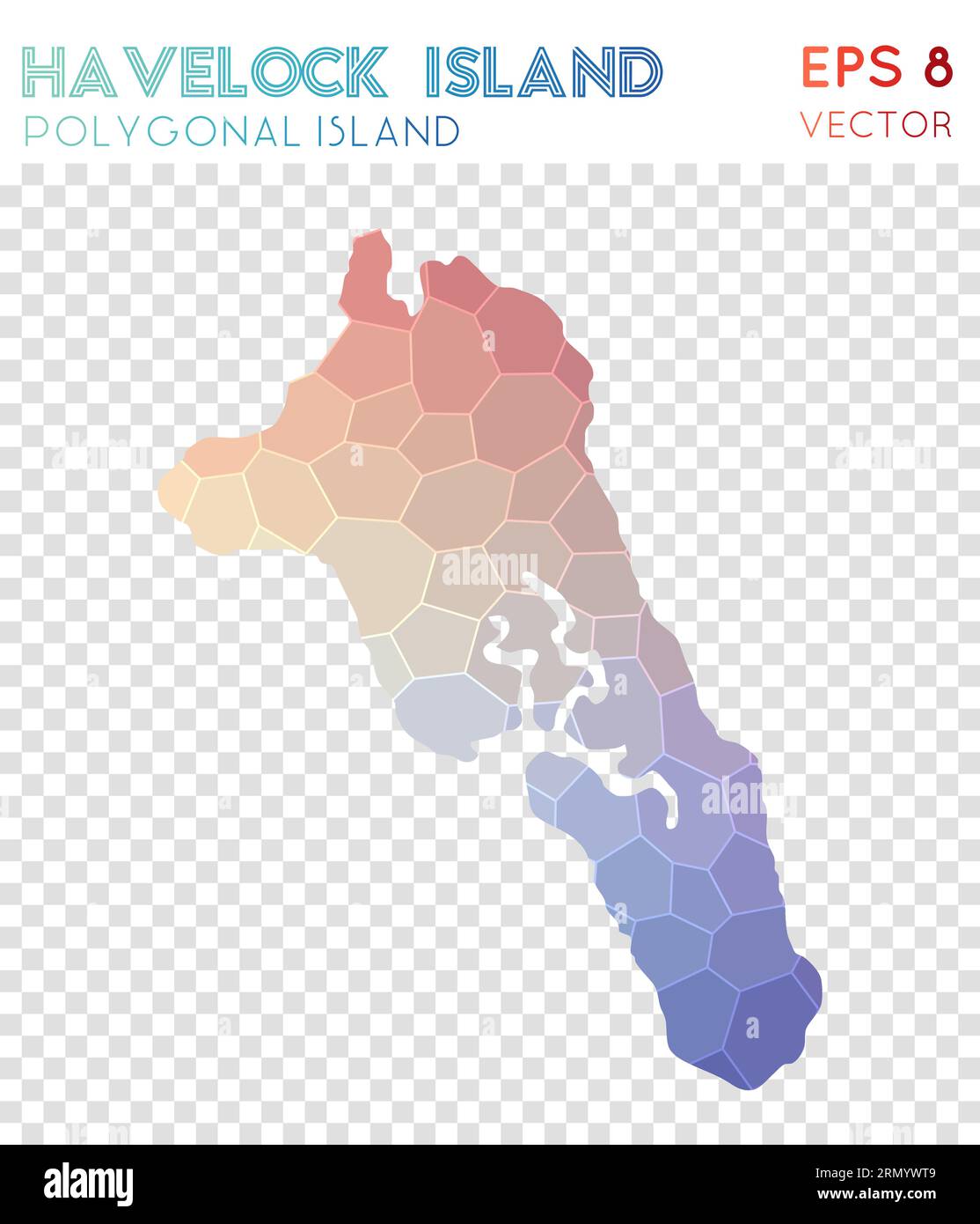 Havelock Island polygonal map, mosaic style island. Remarkable low poly style, modern design. Stock Vector