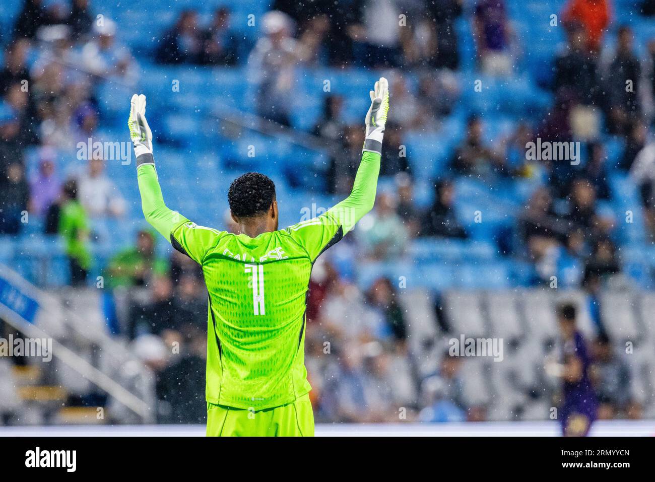 August 30, 2023: Orlando City goalkeeper Pedro Gallese (1) tries to get the visiting crowd involved during the first half of the Major League Soccer match up against the Charlotte FC at Bank of America Stadium in Charlotte, NC. (Scott KinserCal Sport Media) Stock Photo