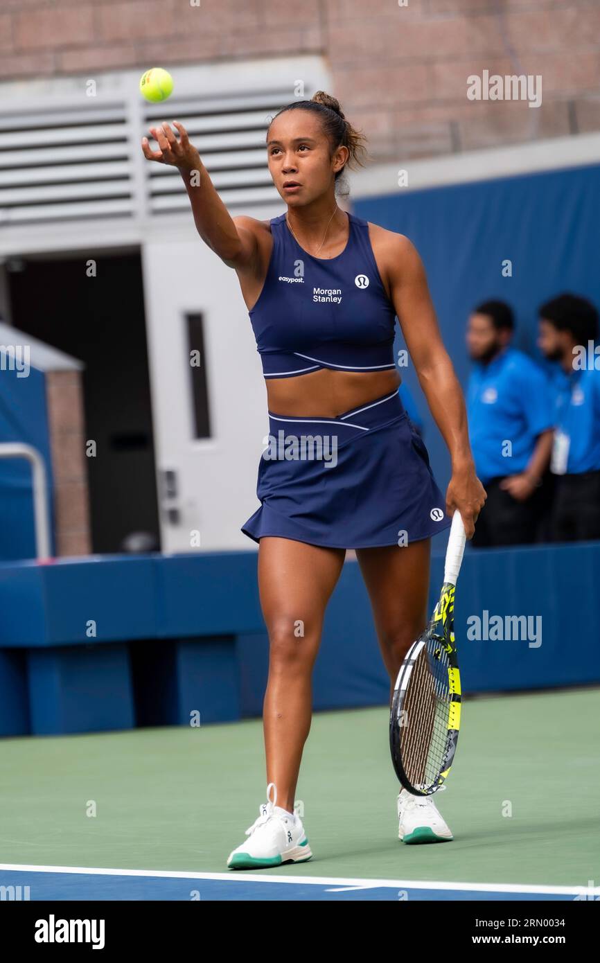Leylah Fernandez (CAN) competing in the Women's Singles Round 1 at the 2023 US Open Tennis. Stock Photo