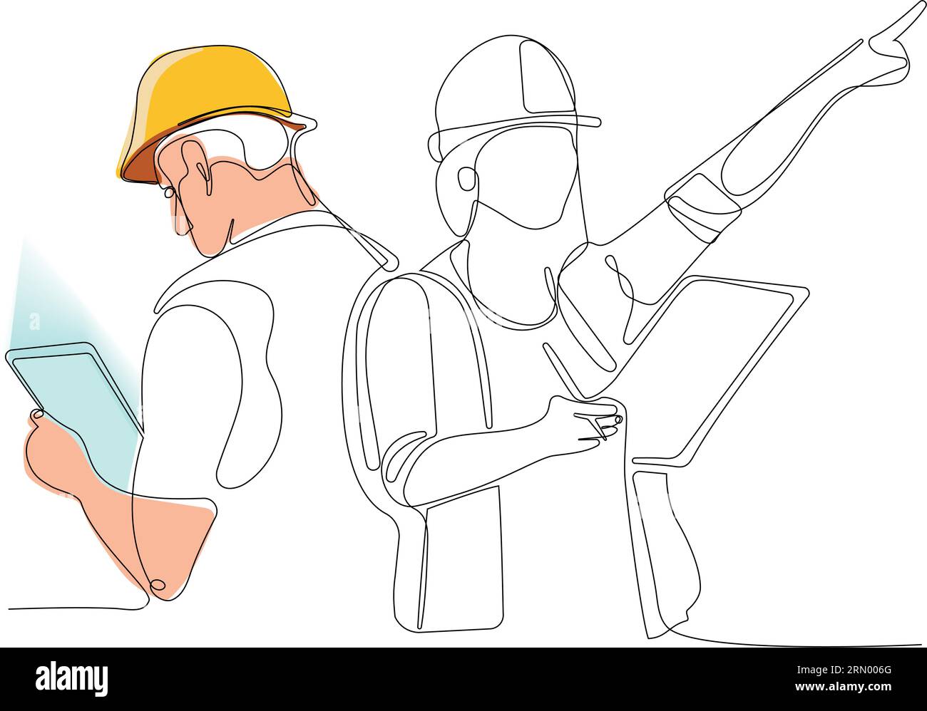 construction manager and engineer working on building site. Vector illustration Stock Vector