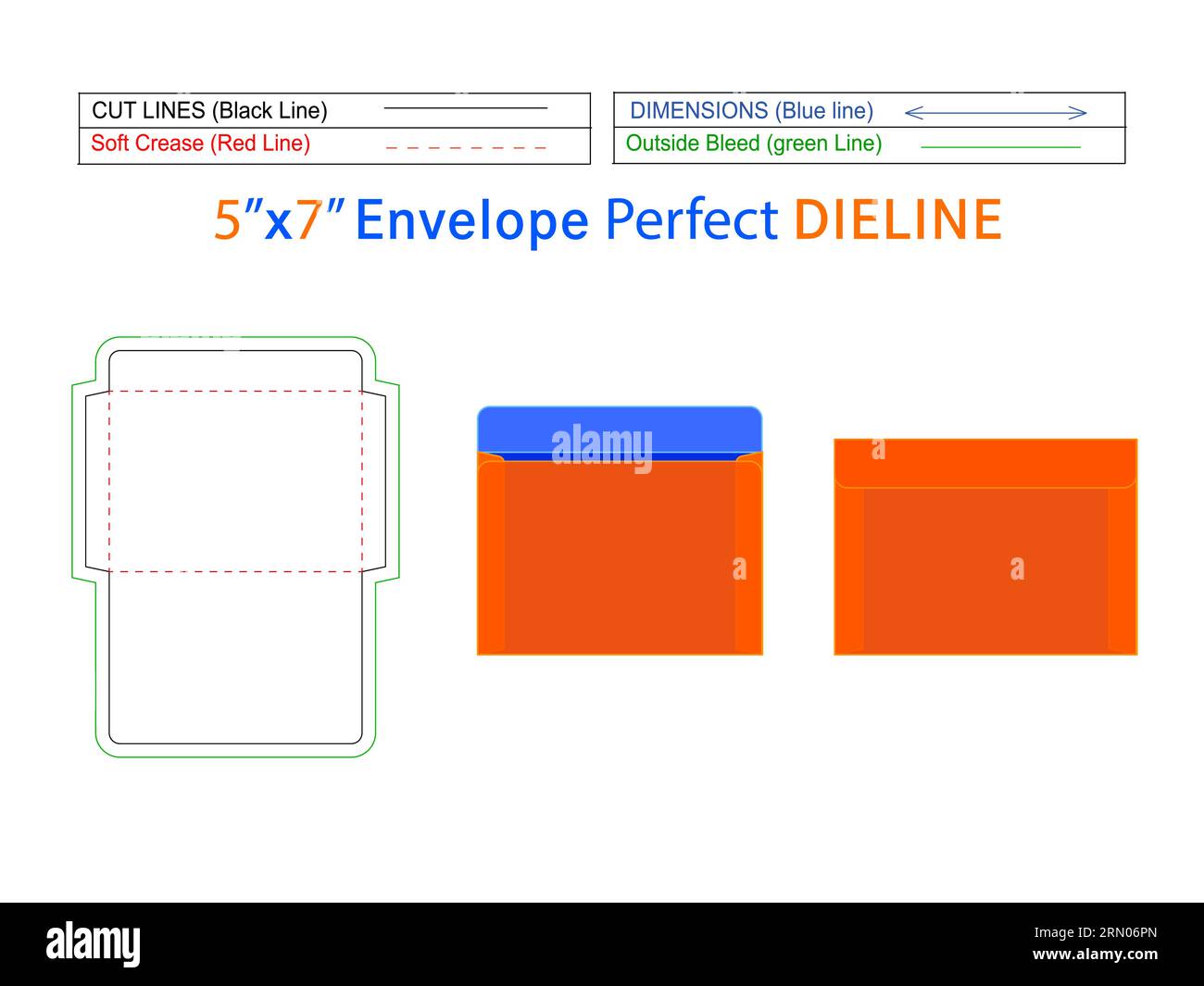 Standard size or 5x7 inch envelope die line template and 3D envelope