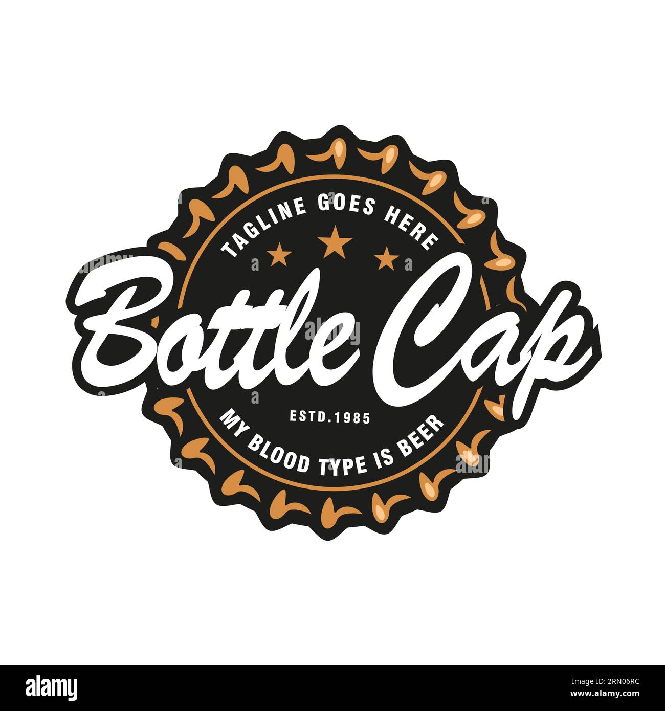 Retro Vintage Bottle Cap for Beer Drink or Western Restaurant Food Product Logo Design Vector. Vector emblem, label, logo, stamp Stock Vector