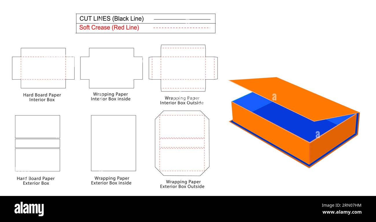 Rigid Box, closer luxury 3 side cover rigid boxes die line