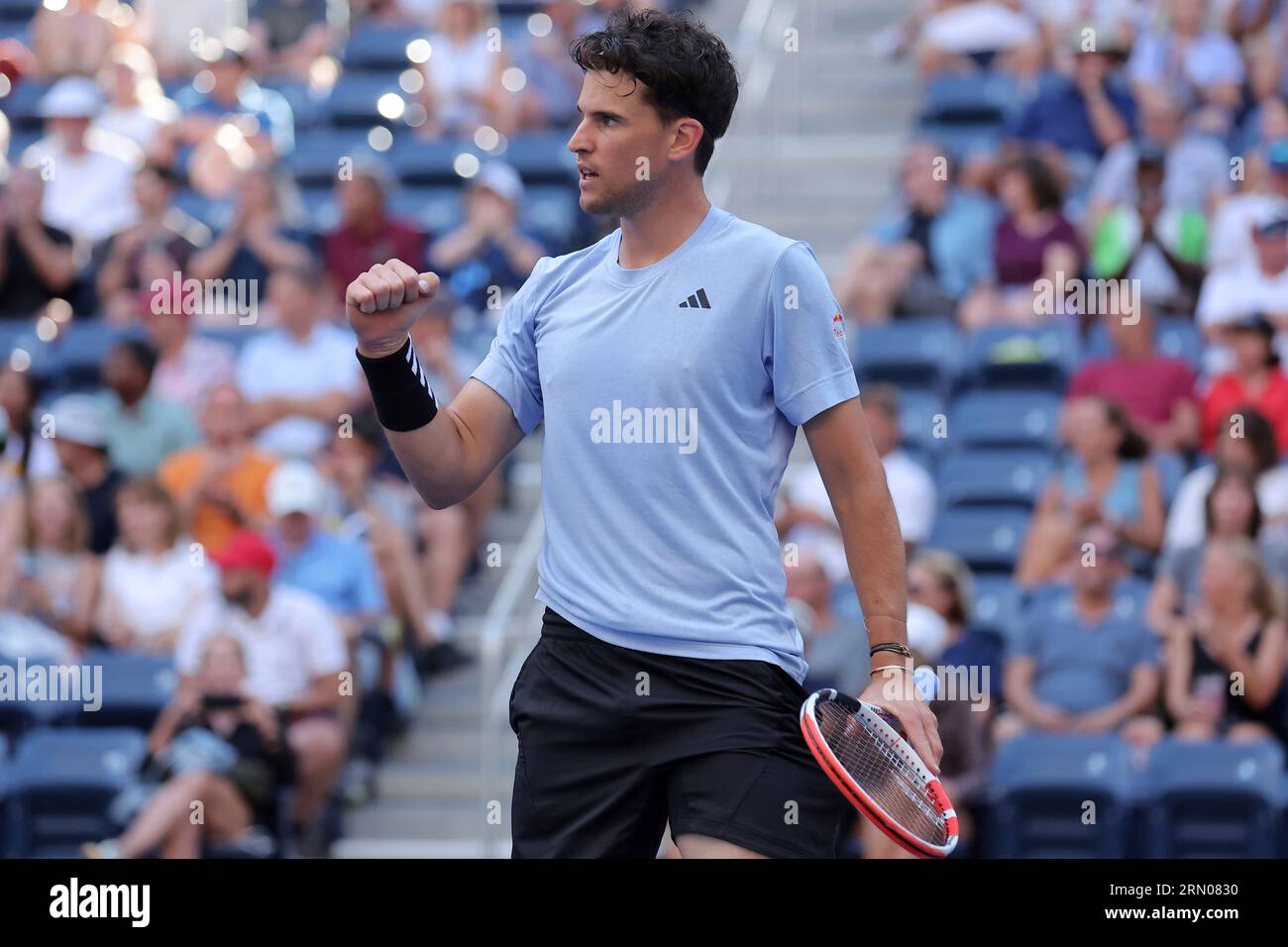 Dominic Thiem reacts during a mens singles match at the 2023 US Open, Wednesday, Aug