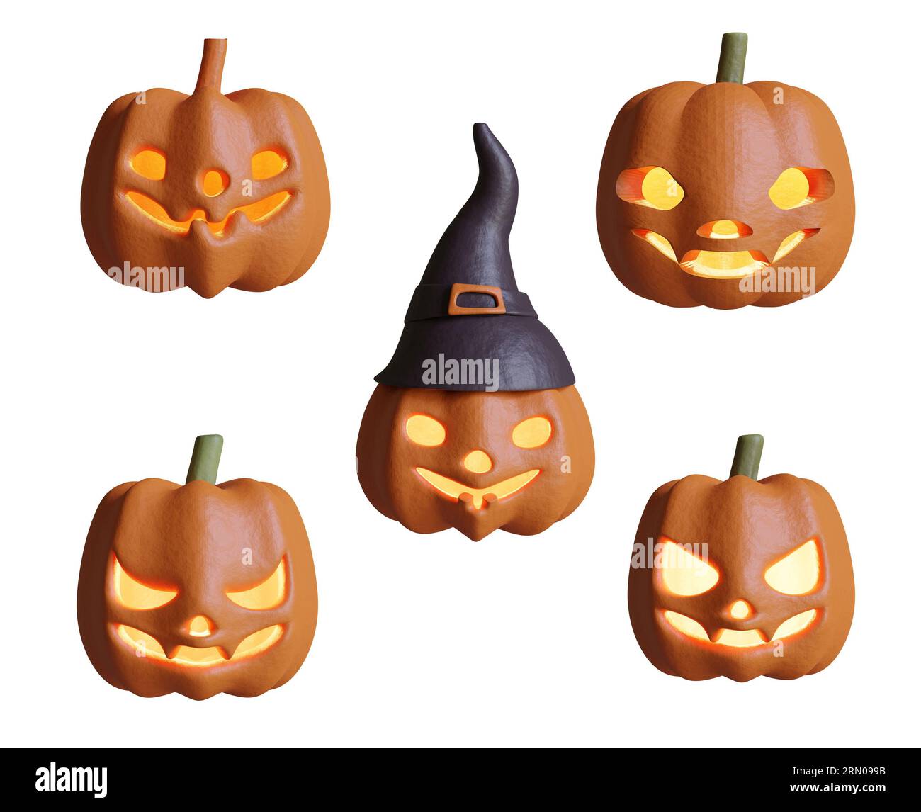 Happy Halloween with a pumkin 3d rendering white background color Stock Photo