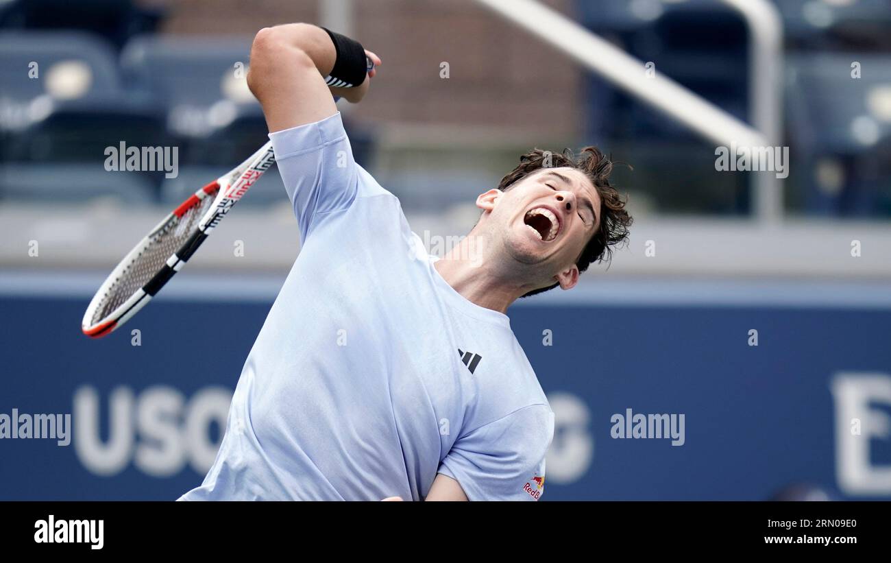 Dominic Thiem of Austria during the first round of the U.S. Open tennis tournament, Monday, Aug