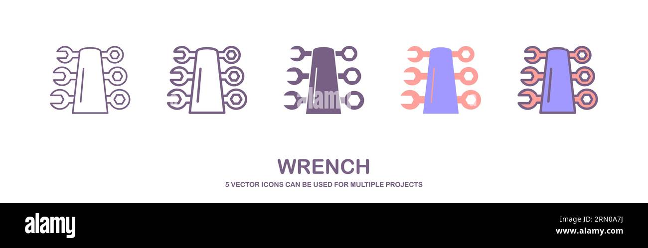 Wrench Icons Vector Flat Design. a set of wrench icons with 5 styles. vector illustration isolated on white background. Stock Vector