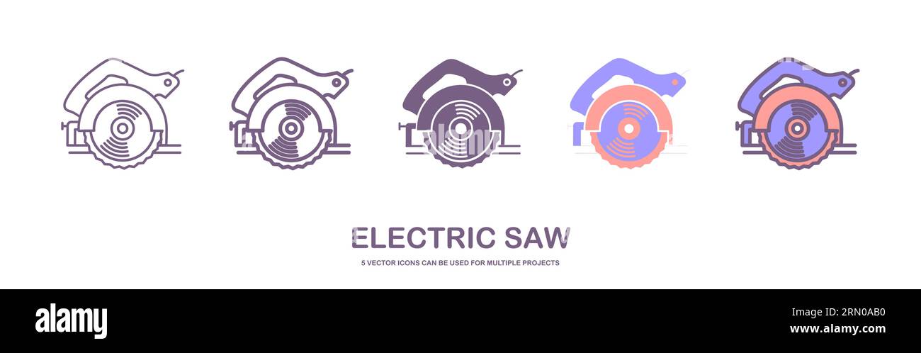 Flat vector icon of circular saw with steel toothed disc. Electric hand tool for cutting wood or metal. Building equipment. vector illustration Stock Vector
