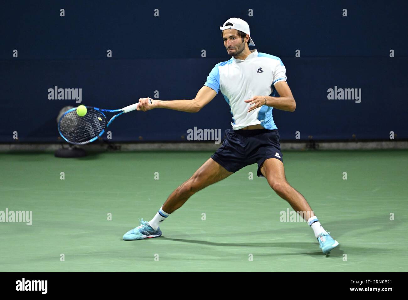 Titouan Droguet in action during a mens singles match at the 2023 US Open, Wednesday, Aug