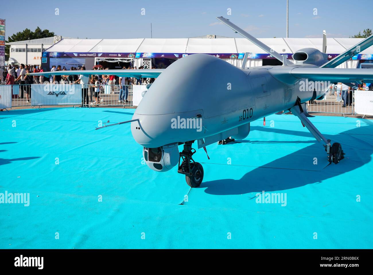 Ankara, Turkey. 30th Aug, 2023. The medium altitude long life (MALE) class ANKA unmanned aerial vehicle developed by Turkish Aerospace Industries seen on display at the Teknofest 2023. TEKNOFEST Aviation, Space and Technology Festival is an aviation, technology and space technology festival held in Turkey. The 8th of TEKNOFEST, the first of which was held in 2018, was held at Etimesgut Military Airport in Ankara. (Photo by Tunahan Turhan/SOPA Images/Sipa USA) Credit: Sipa USA/Alamy Live News Stock Photo
