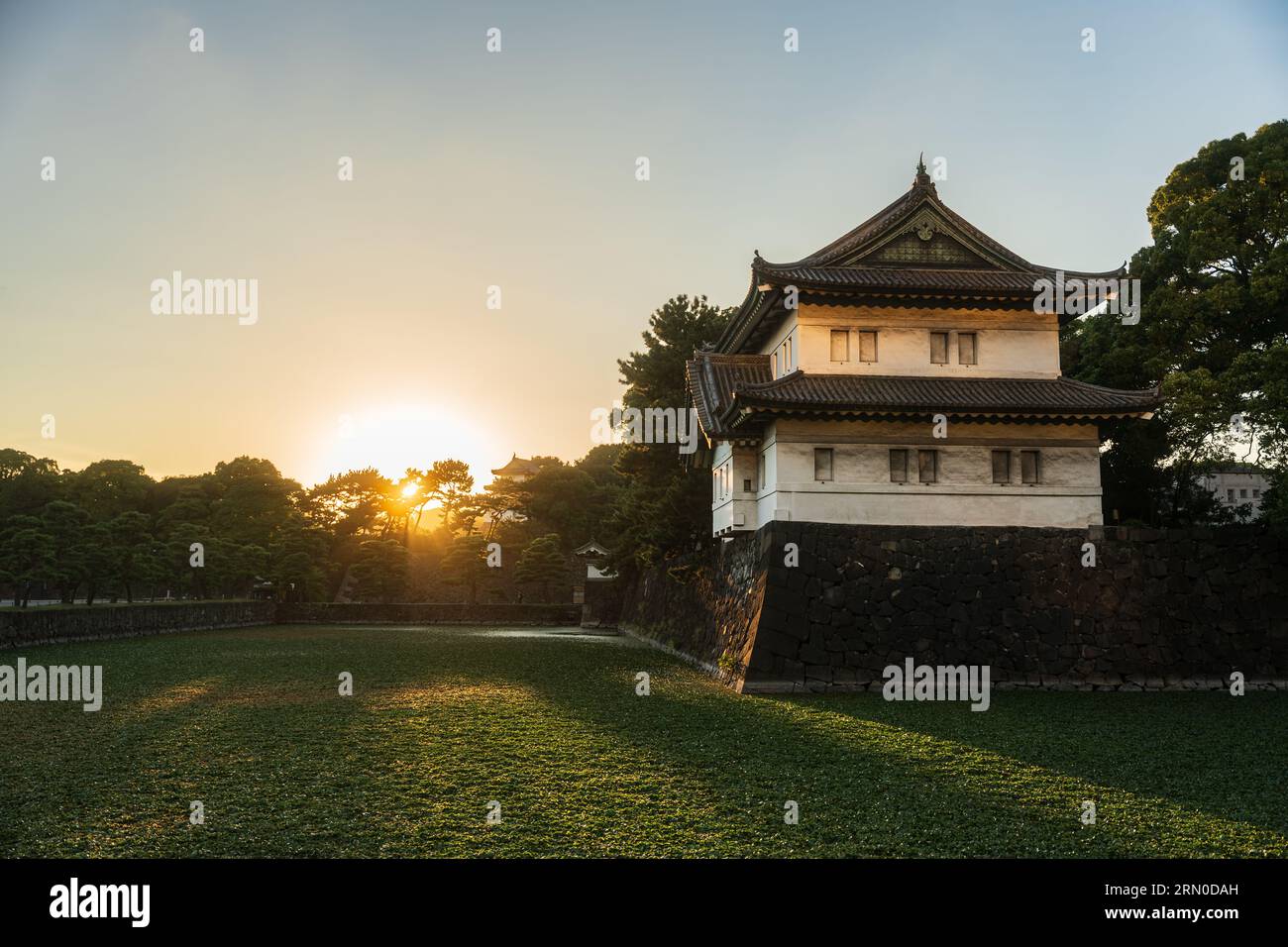 Tokyo Imperial Palace photographed at sunset. Beautiful sky over the Castle from Edo Period in Japan. Stock Photo