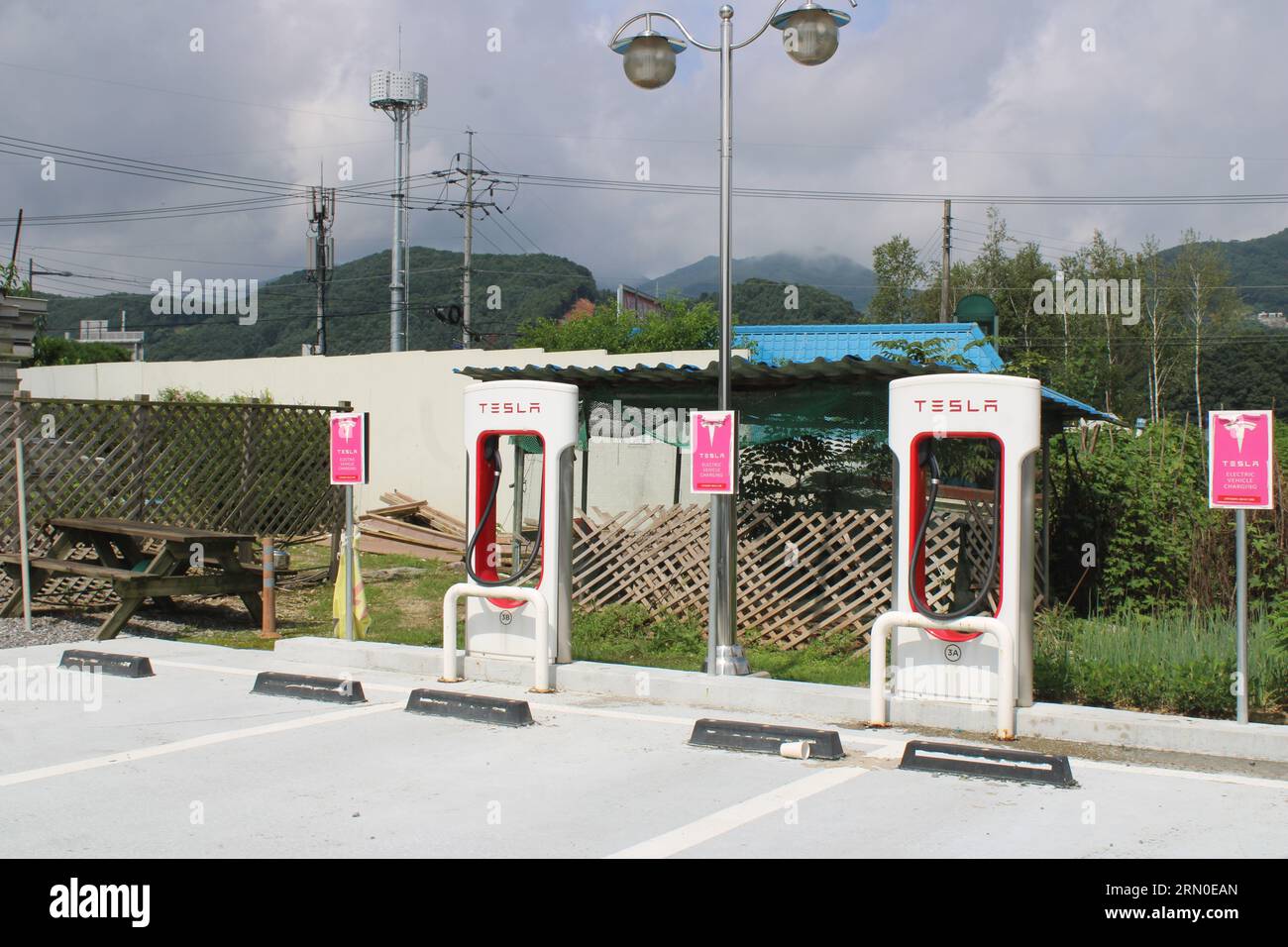 Tesla EV charging station Stock Photo