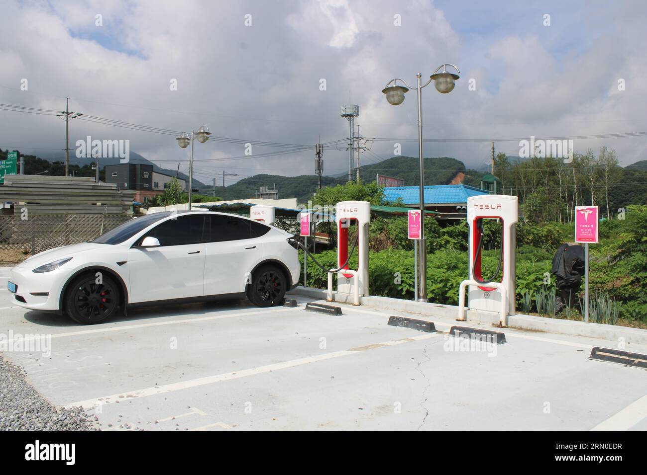 Tesla EV charging station Stock Photo Alamy