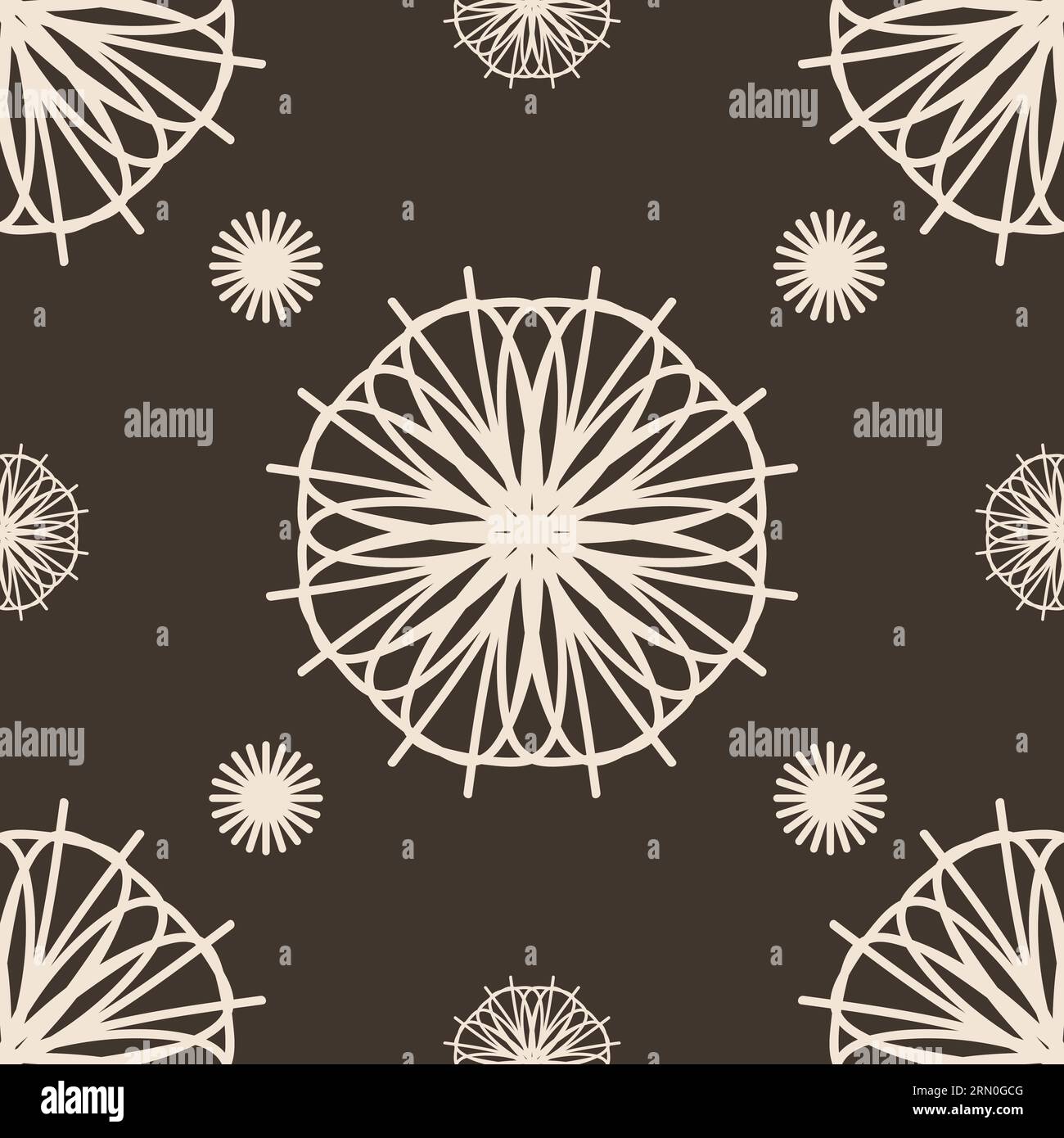 Vector seamless vintage pattern of abstract lace flowers on brown background Stock Vector
