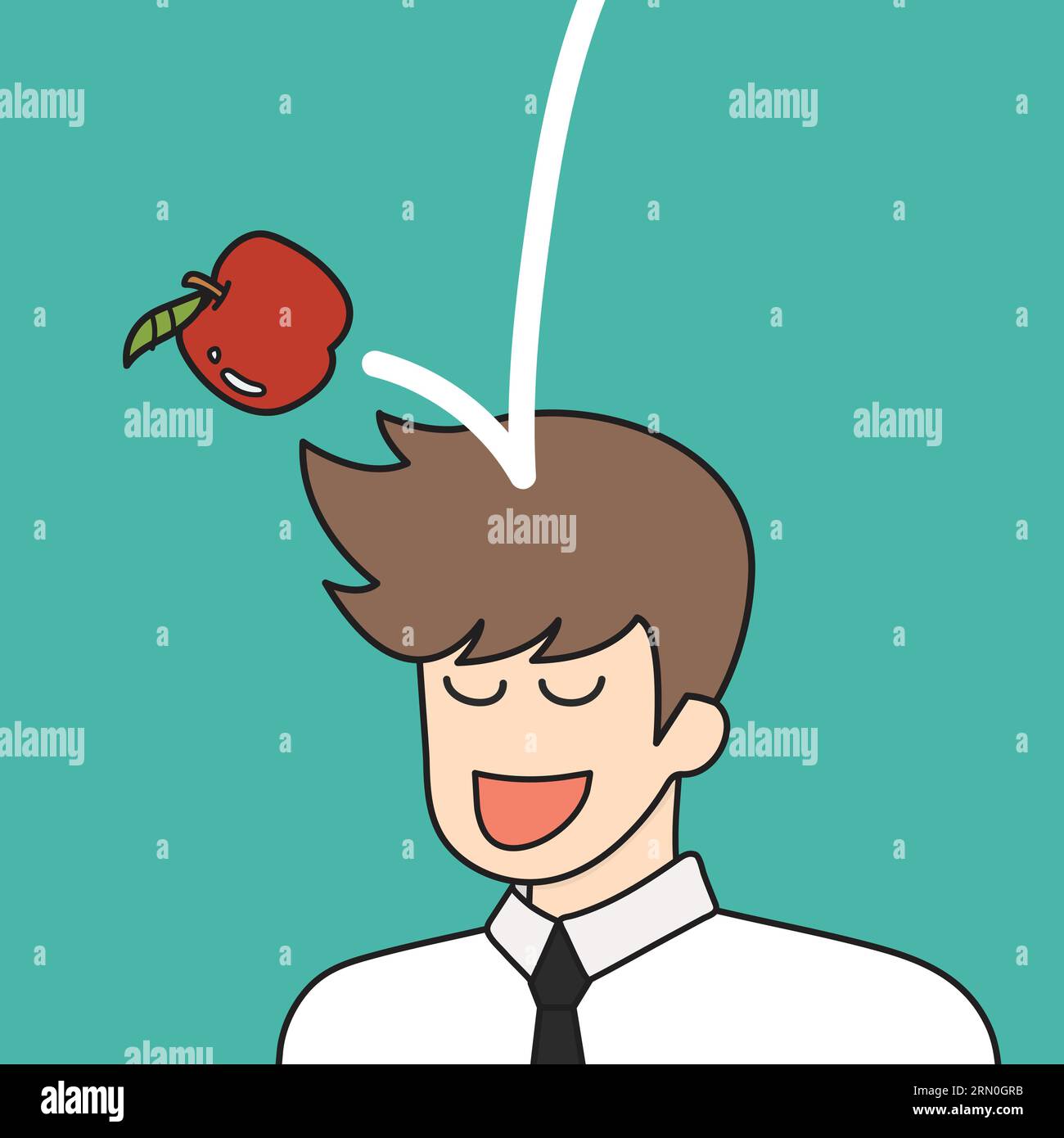 Apple falling dawn to the businessman head doodle style. Vector illustration Stock Vector