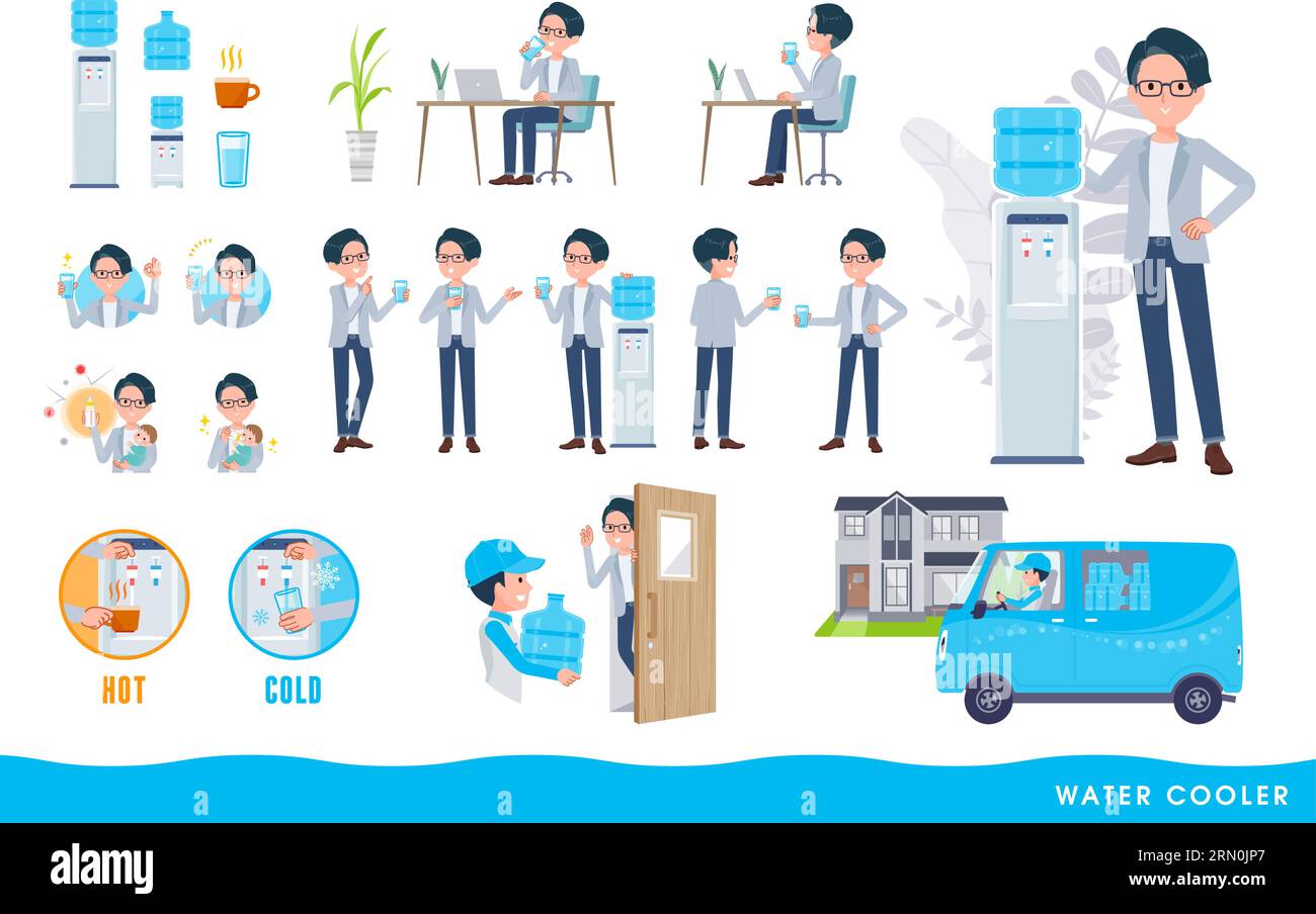 A set of Programmer engineer man and water cooler.It's vector art so