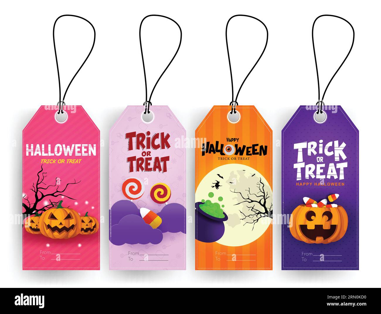 Halloween tags vector set design. Trick or treat halloween gift tags