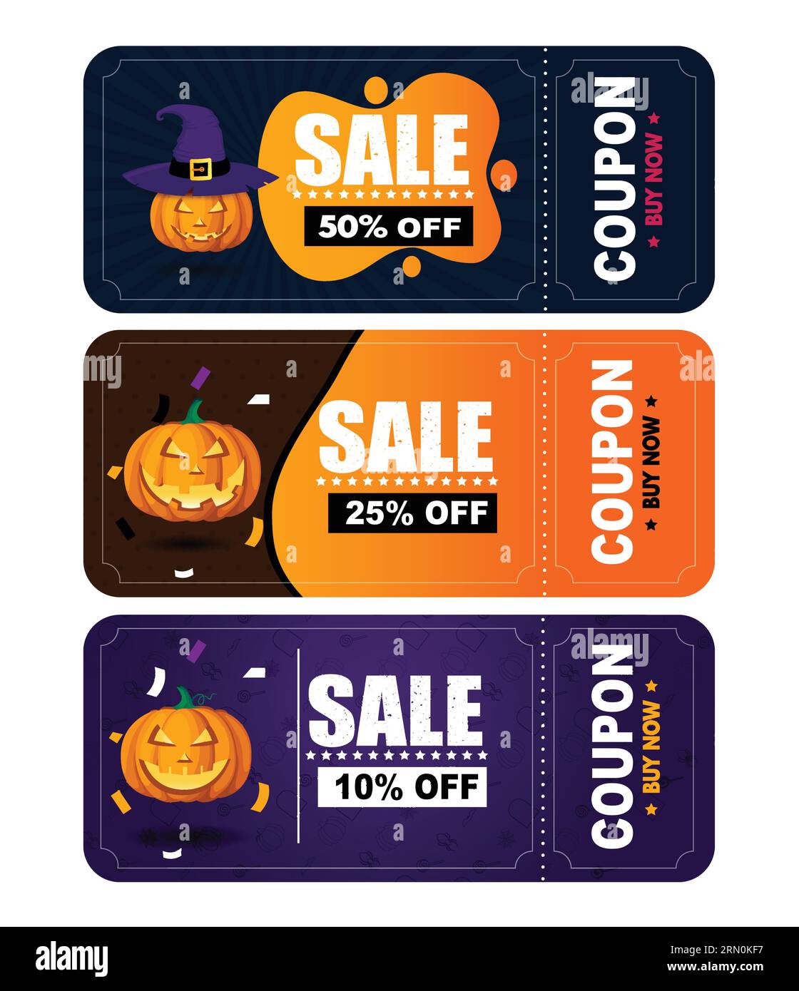Halloween sale coupon vector set design. Halloween sale coupon