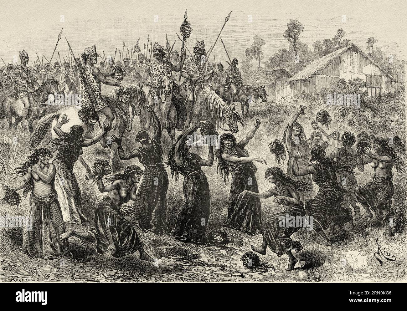 Native Chiriguano Indians returning from the war, Bolivia, South America. Journey in search of the remains of the Crevaux mission by Émile-Arthur Thouar 1884. Old 19th century engraving from Le Tour du Monde 1906 Stock Photo
