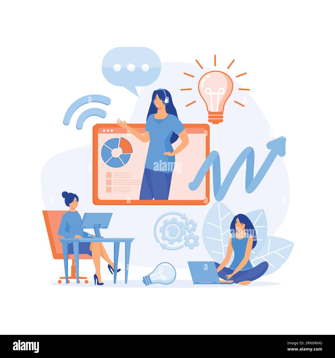 Online assistant, virtual help service Concept. online technical support 24-7 for web page, banner, presentation, social media, flat vector modern ill Stock Vector