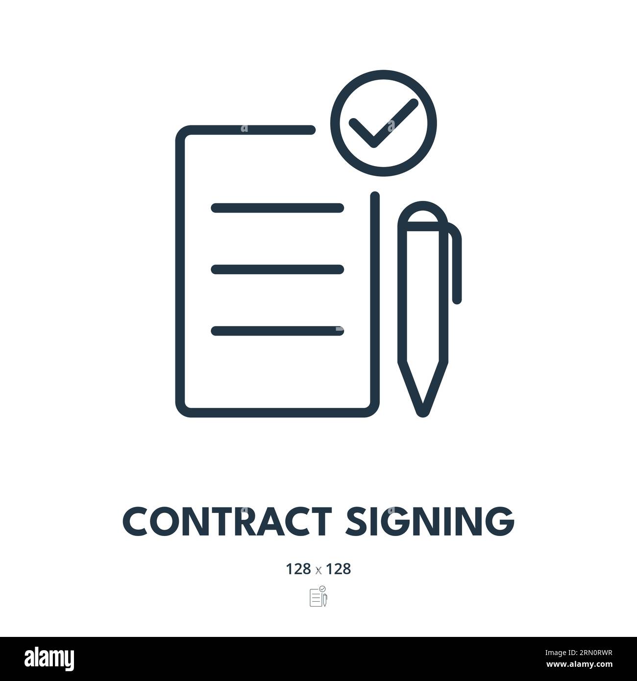 Contract Signing Icon. Document, Agreement, Signature. Editable Stroke. Simple Vector Icon Stock Vector