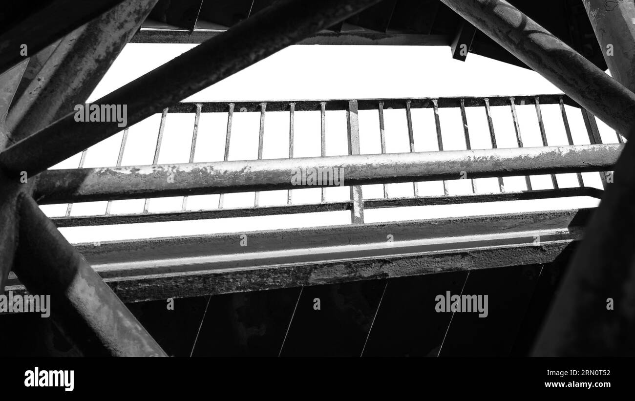 black and white metal architecture of a view point tower interior