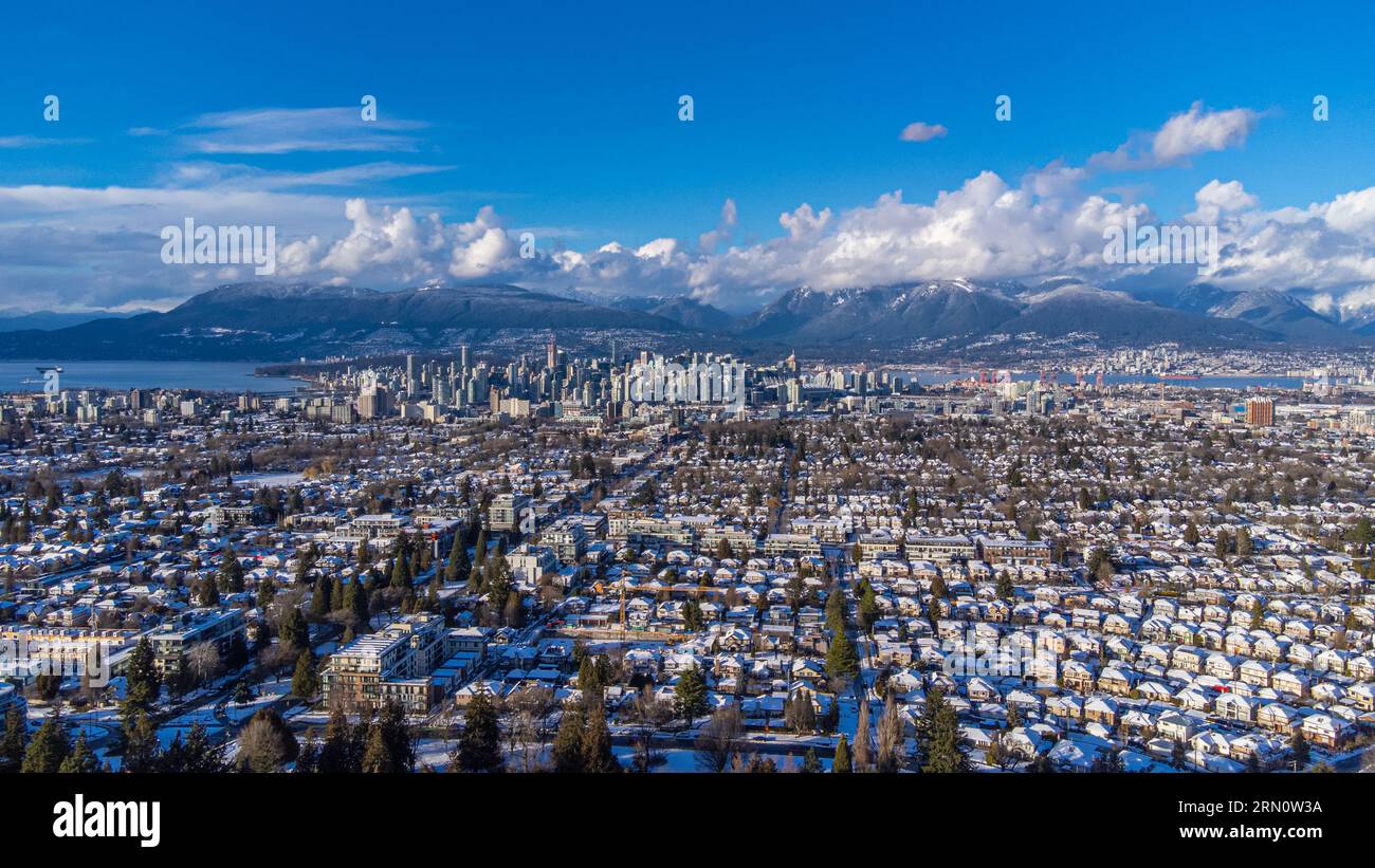Snowkissed Vancouver Aerial View Stock Photo